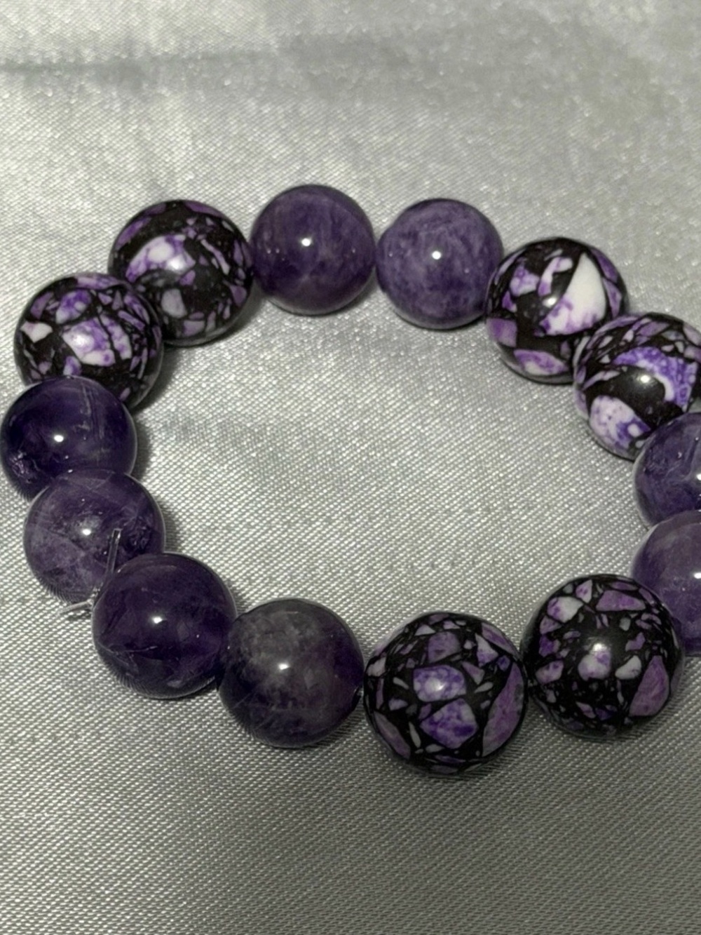 Handmade Purple Stone Chunky Beaded Stretch Bracelet for Women